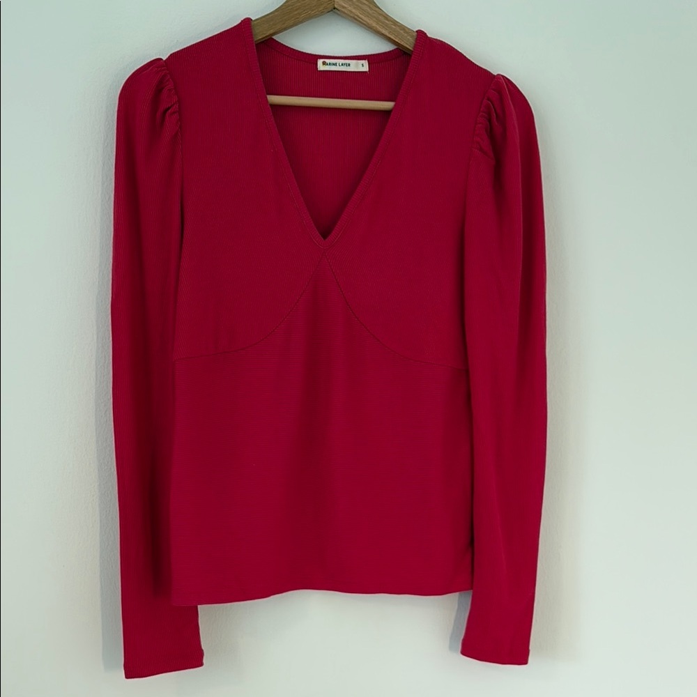 Red Marine Layer  V-Neck Women's Top